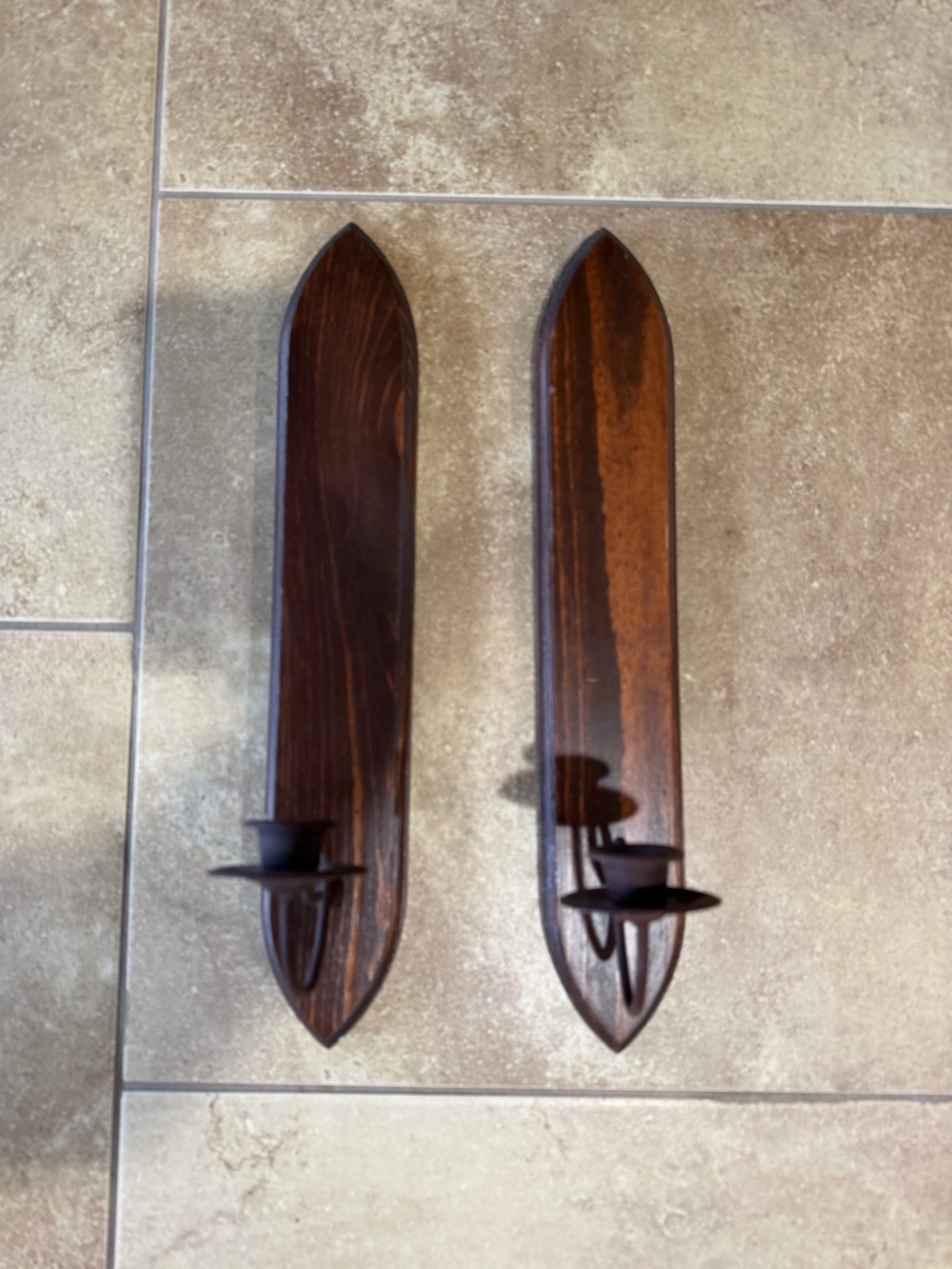 Vintage Rustic Wood & Metal Wall Sconces – Set of 2 Farmhouse Candle Holders